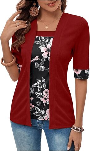 SOLY HUX Women's Teacher Outfits for Women Floral Print Shirts Summer Fall Tops Lightweight Open-Front Cardigan Sweater in Saudi Arabia