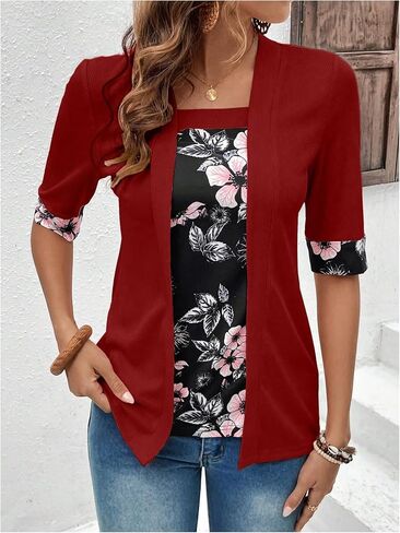 SOLY HUX Women's Teacher Outfits for Women Floral Print Shirts Summer Fall Tops Lightweight Open-Front Cardigan Sweater in Saudi Arabia
