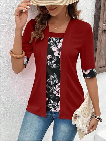 SOLY HUX Women's Teacher Outfits for Women Floral Print Shirts Summer Fall Tops Lightweight Open-Front Cardigan Sweater in Saudi Arabia