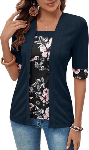 SOLY HUX Women's Teacher Outfits for Women Floral Print Shirts Summer Fall Tops Lightweight Open-Front Cardigan Sweater in Saudi Arabia