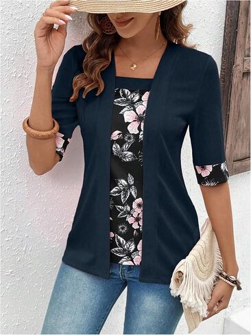 SOLY HUX Women's Teacher Outfits for Women Floral Print Shirts Summer Fall Tops Lightweight Open-Front Cardigan Sweater in Saudi Arabia