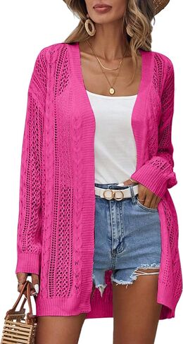 Womens Crochet Lightweight Cardigans Long Sleeve Open Front Kimonos Boho Summer Cardigan Sweater Cover Up in Saudi Arabia