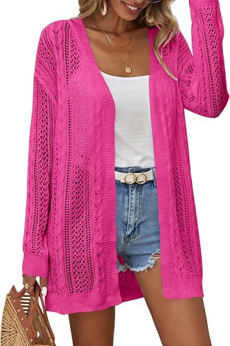 Womens Crochet Lightweight Cardigans Long Sleeve Open Front Kimonos Boho Summer Cardigan Sweater Cover Up in Saudi Arabia