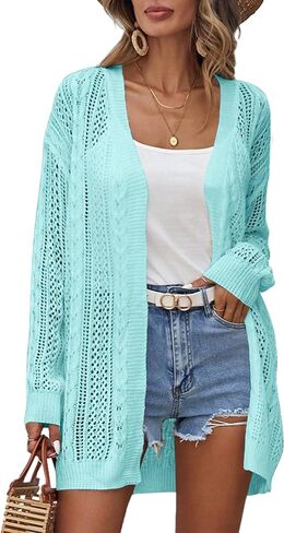 Womens Crochet Lightweight Cardigans Long Sleeve Open Front Kimonos Boho Summer Cardigan Sweater Cover Up in Saudi Arabia