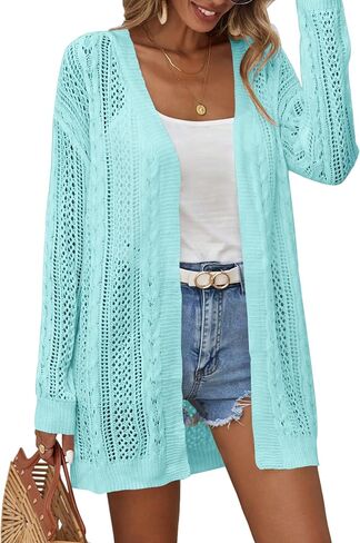 Womens Crochet Lightweight Cardigans Long Sleeve Open Front Kimonos Boho Summer Cardigan Sweater Cover Up in Saudi Arabia