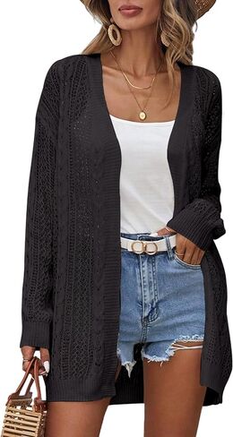Womens Crochet Lightweight Cardigans Long Sleeve Open Front Kimonos Boho Summer Cardigan Sweater Cover Up in Kuwait