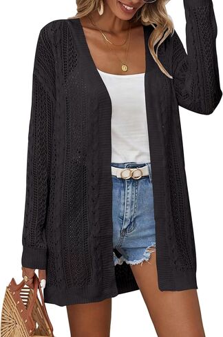 Womens Crochet Lightweight Cardigans Long Sleeve Open Front Kimonos Boho Summer Cardigan Sweater Cover Up in Kuwait