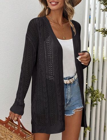 Womens Crochet Lightweight Cardigans Long Sleeve Open Front Kimonos Boho Summer Cardigan Sweater Cover Up in Kuwait
