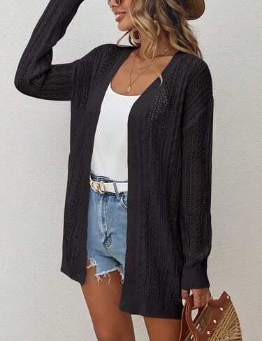 Womens Crochet Lightweight Cardigans Long Sleeve Open Front Kimonos Boho Summer Cardigan Sweater Cover Up in Kuwait