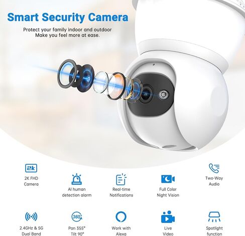Light Bulb Security Cameras Wireless Outdoor, Lightbulb Security Camera Indoor Outside with 2.4G 5GHz WiFi, Motion Detection and Alarm, Two Way Talk, Human Detection, Night Vision Light Bulb Camera in Saudi Arabia