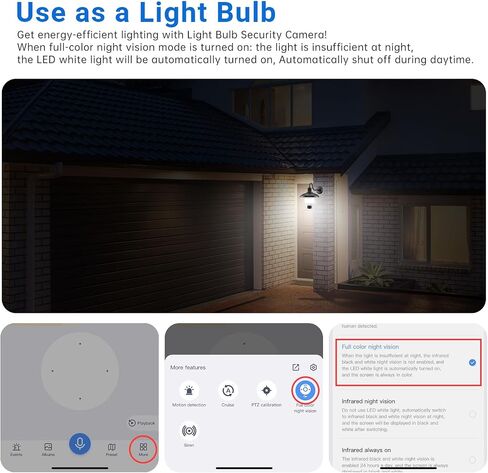 Light Bulb Security Cameras Wireless Outdoor, Lightbulb Security Camera Indoor Outside with 2.4G 5GHz WiFi, Motion Detection and Alarm, Two Way Talk, Human Detection, Night Vision Light Bulb Camera in Saudi Arabia