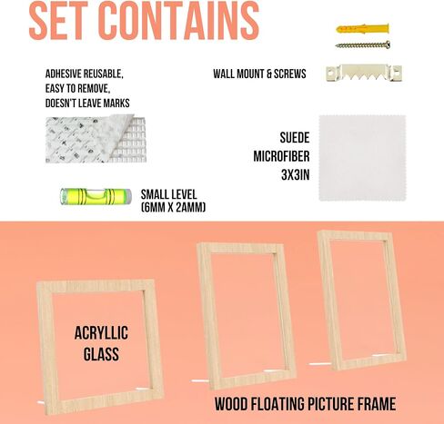 Floating Picture Frames-Floating Photo Frame 3 Pcs Glass Floating Frame Two Sided Picture Frame Large Floating Frame Square Floating Frame Picture Frames with UV Protection Floating Wood Gallery Frame in Saudi Arabia