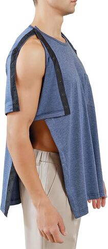 Post Shoulder Surgery Shirts Short Sleeve Chemo Shirts for Port Access Unisex Crewneck Tear Way Rehab Recovery T-Shirt with Right & Left Side Snaps Arm Open Dialysis Clothing in Saudi Arabia