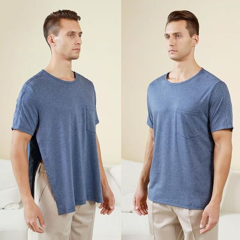 Post Shoulder Surgery Shirts Short Sleeve Chemo Shirts for Port Access Unisex Crewneck Tear Way Rehab Recovery T-Shirt with Right & Left Side Snaps Arm Open Dialysis Clothing in Saudi Arabia