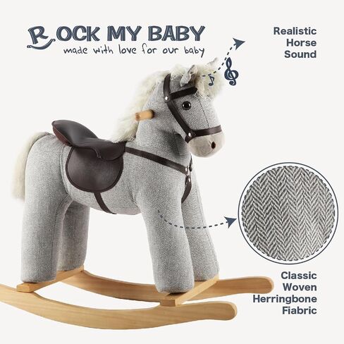 Rock My Baby Rocking Horse, Dark Brown Horse Rocker for Toddlers 18M+, Plush Ride on Horse Toy with Realistic Sound,Soft Stuffed Filling, CPC Certified in Saudi Arabia