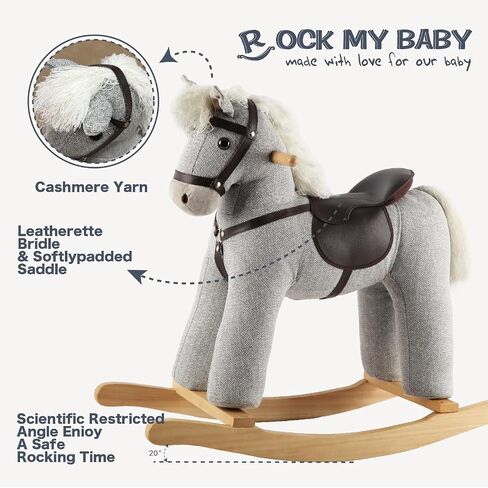 Rock My Baby Rocking Horse, Dark Brown Horse Rocker for Toddlers 18M+, Plush Ride on Horse Toy with Realistic Sound,Soft Stuffed Filling, CPC Certified in Saudi Arabia