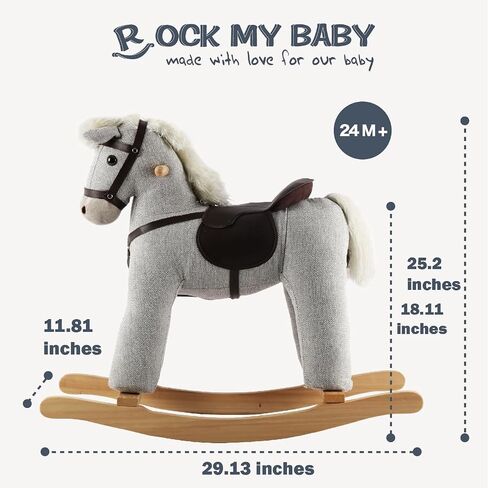 Rock My Baby Rocking Horse, Dark Brown Horse Rocker for Toddlers 18M+, Plush Ride on Horse Toy with Realistic Sound,Soft Stuffed Filling, CPC Certified in Saudi Arabia