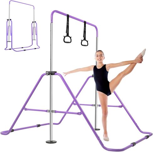 Gymnastics Bar for Kids with Rings, Adjustable Height Gymnastic Horizontal Bars, Folding Junior Training Kip Bar Equipment, Easy to Assemble and Dis-Assemble in Saudi Arabia