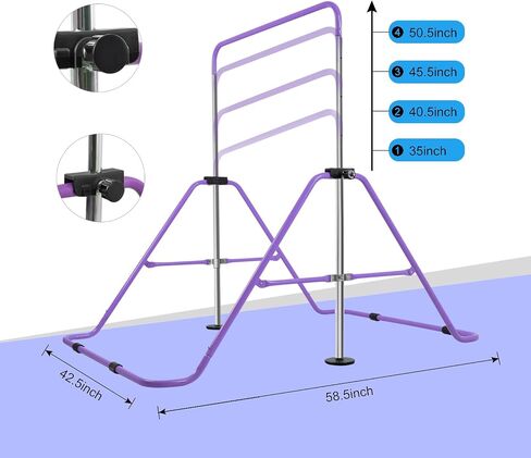 Gymnastics Bar for Kids with Rings, Adjustable Height Gymnastic Horizontal Bars, Folding Junior Training Kip Bar Equipment, Easy to Assemble and Dis-Assemble in Saudi Arabia