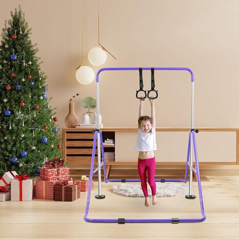 Gymnastics Bar for Kids with Rings, Adjustable Height Gymnastic Horizontal Bars, Folding Junior Training Kip Bar Equipment, Easy to Assemble and Dis-Assemble in Saudi Arabia
