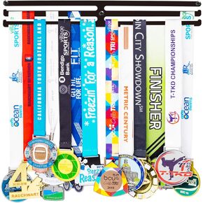 Medal Holder Display Hanger Rack Medals-Black Medal Holder Wall Mount Easy to Install Race Runner Medal Frame 3 Lines Perfect Medal Holder