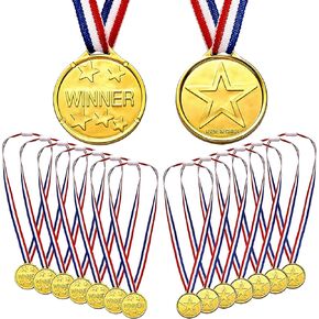 Whaline 20 Pcs Gold Award Medals Winner with Ribbon Necklaces Award Medals for Kids School Meeting Sports Events Talent Show Spelling Bees Party Decor or Celebration Souvenir