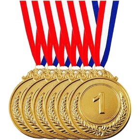 Jauisus 6 Pcs Gold Medals for Awards for Kids and Adults, 1st Place Metal Award Medals Olympic Style Winner Awards for Sports, Party, Tournaments, Prizes, Competitions, 2 Inches