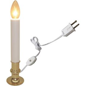 Brite Star Electric Window Candle Lamp - Perfect for Windows, Kitchen & Christmas Decor - Plug in 10 inch Brass Plated Base, White Candle Light, On/Off Switch
