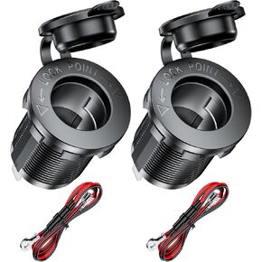 KEWIG 12V Cigarette Lighter Socket, Waterproof Cigarette Lighter Socket Replacement DIY Kit for Car Boat Marine Motorcycle ATV RV Truck Golf Cart and More, 2 Pack