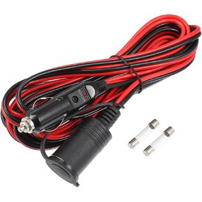 X AUTOHAUX 1 Set 300cm 9.84ft Cigarette Lighter Extension Cable 12V/24V 15A 16AWG Male Plug to Female Socket Adapter Extension Cord for Car Vehicle Tire Pump Air Compressor