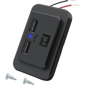 ON/OFF Switch RV USB Outlet 4.8A 12V 24V Dual USB Power Outlet Wall Charger Socket for Bus Boat ATV Vehicle with Indicator