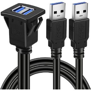 BATIGE مزدوج المنافذ مربع USB 3.0 لوحة فلوش جبل تمديد كابل مع مشبك لسيارة شاحنة قارب دراجة نارية لوحة القيادة-3ft