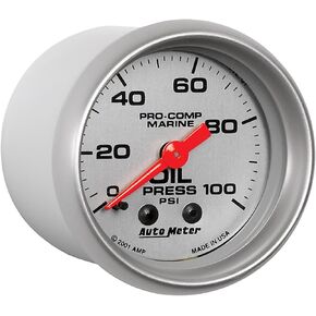AutoMeter Gauge, Oil Pressure, 2 1/16", 100Psi, Mechanical, Marine Silver (200790-33),Multi