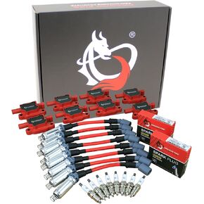 DRAGON FIRE PERFORMANCE Power Pack Square Coils IRIDIUM Spark Plugs 10mm Plug Wires Compatible Replacement With Chevy 5.3L 6.0L 6.2L 7.0L V8 LS Replaces 19206447 12611424 41162 Oem Fit Kit-1005