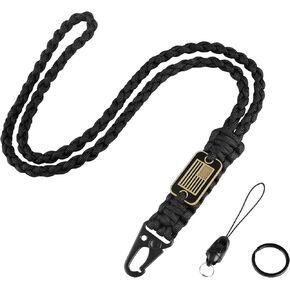 MDSXO Paracord Key Lanyard for Men Black Neck Lanyard for Keys with Cool USA Flag, Long Heavy Duty Braided Keychain Lanyard for Wallets, Keys, Whistle，Camera, Phone, Outdoor Activities