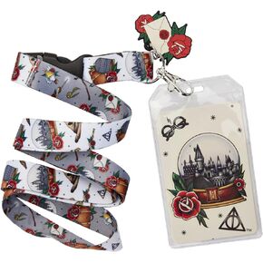 Loungefly Harry Potter Tattoo Art All Over Print Lanyard with Letter to Hogwarts Charm