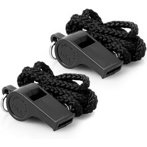 American Whistle Corporation Patriot 2-Pack - 115 db Plastic Whistles with Lanyards - Made in USA (Black)
