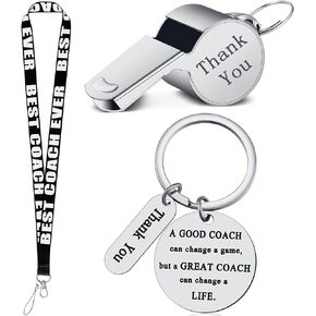 Thank You Gifts for Coaches, Whistle with Lanyard, Keychain, Football Soccer Hockey Basketball Volleyball Baseball Gifts for Birthday Christmas Thanksgiving Coach Present Men Women