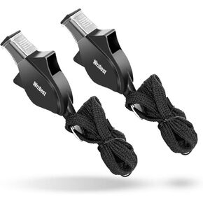 Sports Referee Coach Whistle，2 Pack Dolphin Shape Pealess Plastic Whistles with Rubber Teeth Protector and Lanyard (2 of Black)