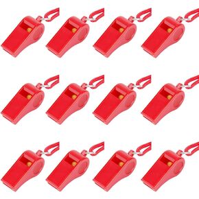 Fya 12PCS Red Emergency Whistle with Lanyard, Super Loud Plastic Whistles Bulk Perfect for Self-Defense, Lifeguard and Emergencies