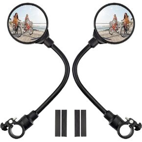 Bike Handlebar Mirror 2 Pack - Rotatable And Adjustable Wide Angle Rear View Shockproof Convex Mirror Universal For Bike Bicycle