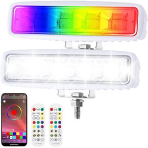 RGB LED Boat Lights, FUNZING Deck Dock Waterproof LED Marine Spotlights 2 Pack 12V 6000LMS 120° Flood Light Bar for Pantoon Boat Truck Off-Road Car SUV Night Fishing Accessories