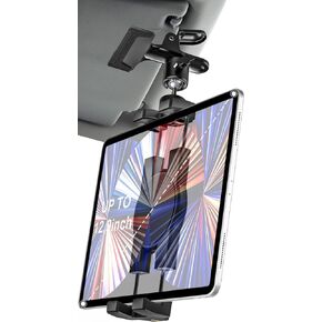 woleyi Sun Visor Car Tablet Holder, Visor Clip Tablet Mount for Car, 360° Rotation Universal Steering Wheel Tablet Clamp with 1/4'' Screw for iPad Pro Air Mini, Phone, Switch, 4.7-12.9" Devices/Camera
