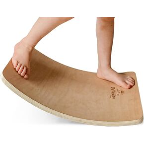 DaWikity Kids Wooden Wobble Balance Board - Solid Poplar Core Eco-Conscious Coating Rocker board for Kids - Compact Balance Board for Children, Toddlers, Adults Up to 480 lbs Capacity 17x12x3 (Beige)