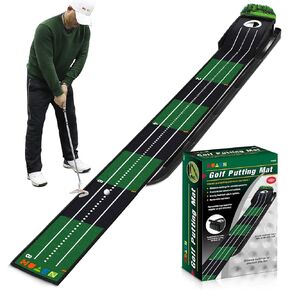 HUAEN Mini Golf Putting Mat Putting Green Indoor & Outdoor with Ball Return with Alignment Guide, Compact Edition and Speed Durable Wrinkle-Resistant Velvet Crystal Mat Golf Accessories for Men