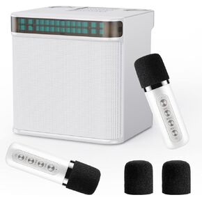 مكبر صوت كاريوكي مع ميكروفونات مزدوجة - آلة كاريوكي لاسلكية ستيريو مع تأثيرات ضوئية، مكبر صوت بلوتوث لاسلكي محمول متعدد الوظائف للمنزل، الحفلات، الزفاف، الهواء الطلق (أبيض) in Kuwait