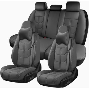 Black Car Seat Covers Full Set, Universal Front and Rear Seat Covers for Cars, Waterproof Leather Auto Seat Protectors with Head Pillow, Car Seat Cushions Fit for Most Sedans SUV Pick-up Truck in Kuwait