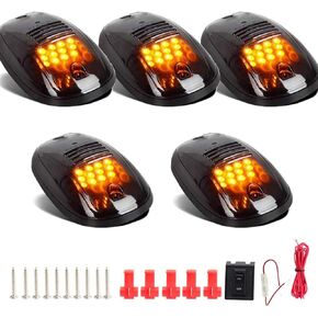 HHCSOP Amber Cab Marker Light for Dodge Ram 1500 2500 3500 4500 5500 Pickup Trucks 2003-2018, 12 LED Roof Running Lights Top Clearance Lamp w/Wiring Harness (Smoke Lens, 5 Pcs)