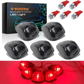 Smoke Roof Cab Marker Lights Top Clearance Running Light w/ 168 Red LED Bulbs Aftermarket Replacement Compatible with 99-16 Ford F150 F250 F350 F450 F550 Super Duty Pickup Trucks SUV (Qty:5)