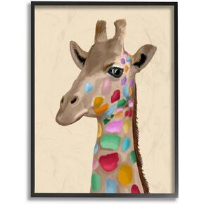 Stupell Industries Giraffe with Rainbow Spots Illustration Black Framed Wall Art, 11 x 14, Multi-Color